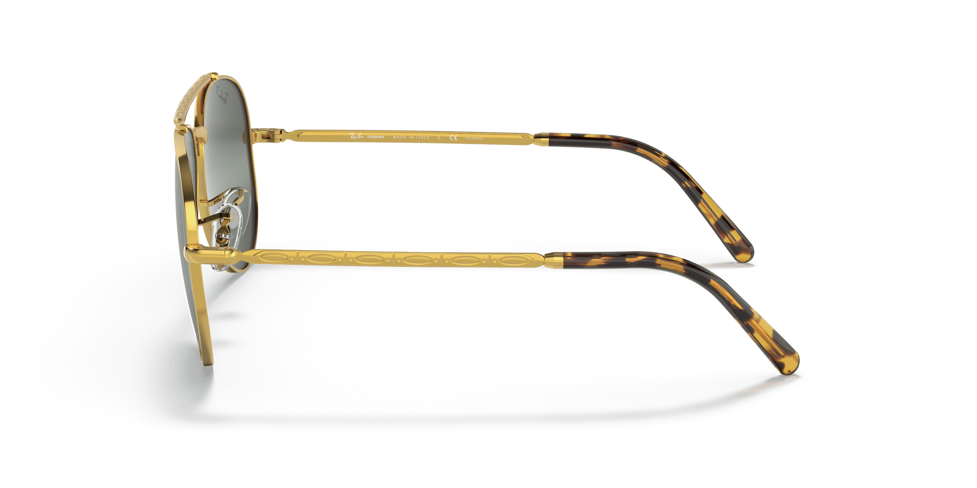 Ray-Ban RB3625 Aviator Sunglasses in Gradient Blue Lenses With Gold Frame, side view