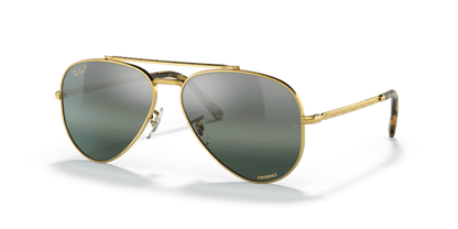 Ray-Ban RB3625 Aviator Sunglasses in Gradient Blue Lenses With Gold Frame, angle view