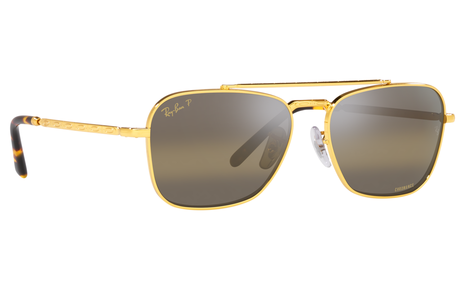 Ray-Ban RB3636 Aviator Sunglasses in Dark Brown Chromance/Legend Gold, angle view