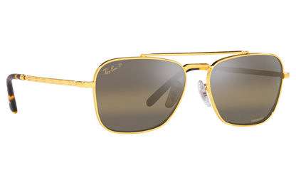 Ray-Ban RB3636 Aviator Sunglasses in Dark Brown Chromance/Legend Gold, angle view