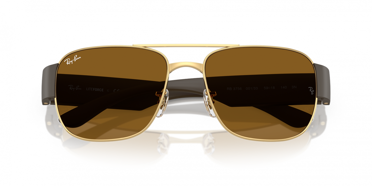 Ray-Ban RB3756 Square Sunglasses in Brown / Arista Gold, back view