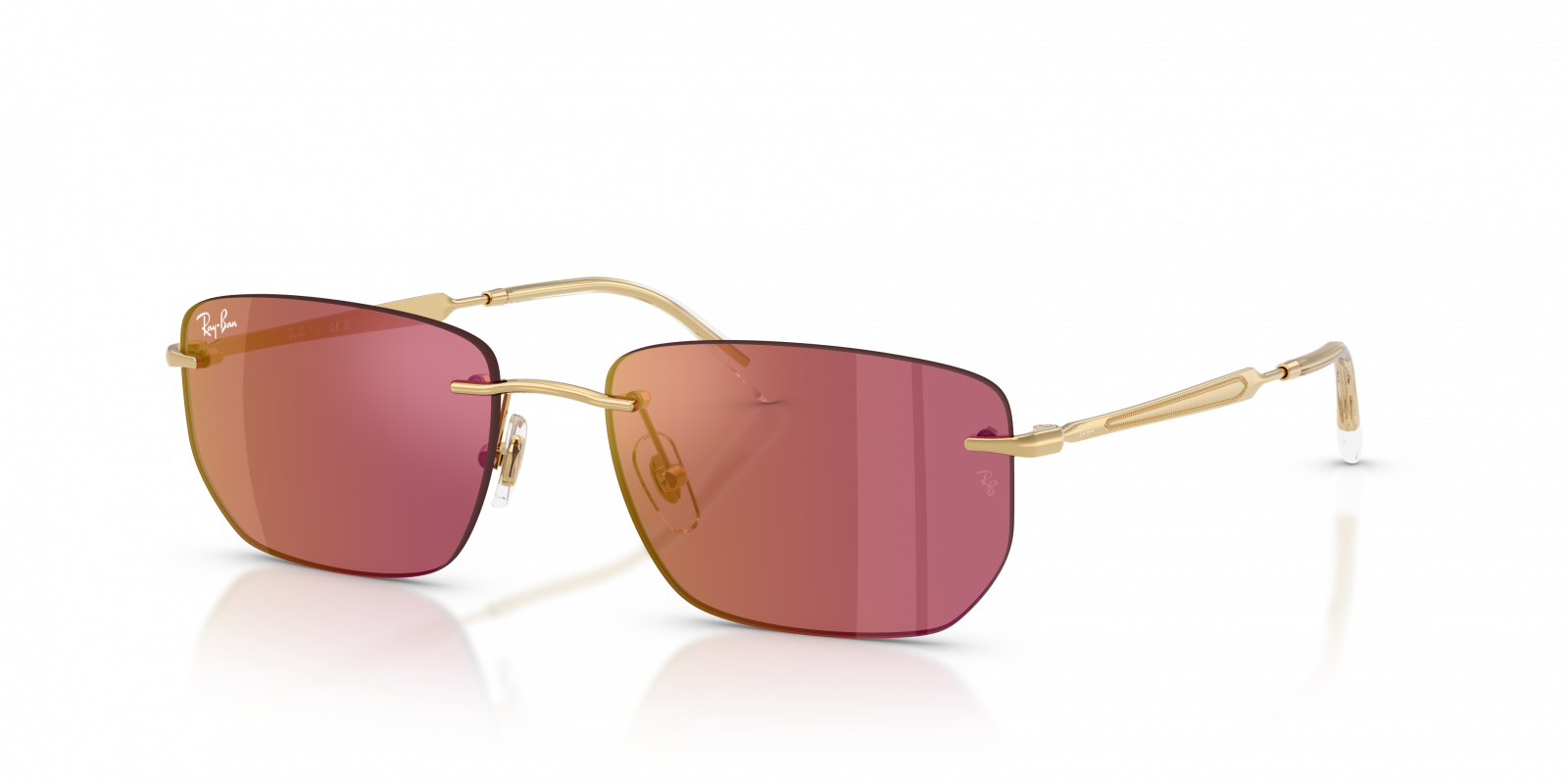 Ray-Ban RB3768 Geometric Sunglasses in Dark Violet Mirror Red/Arista Gold, back view
