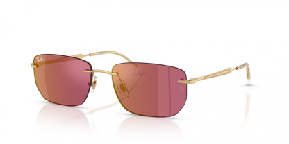 Ray-Ban RB3768 Geometric Sunglasses in Dark Violet Mirror Red/Arista Gold, back view