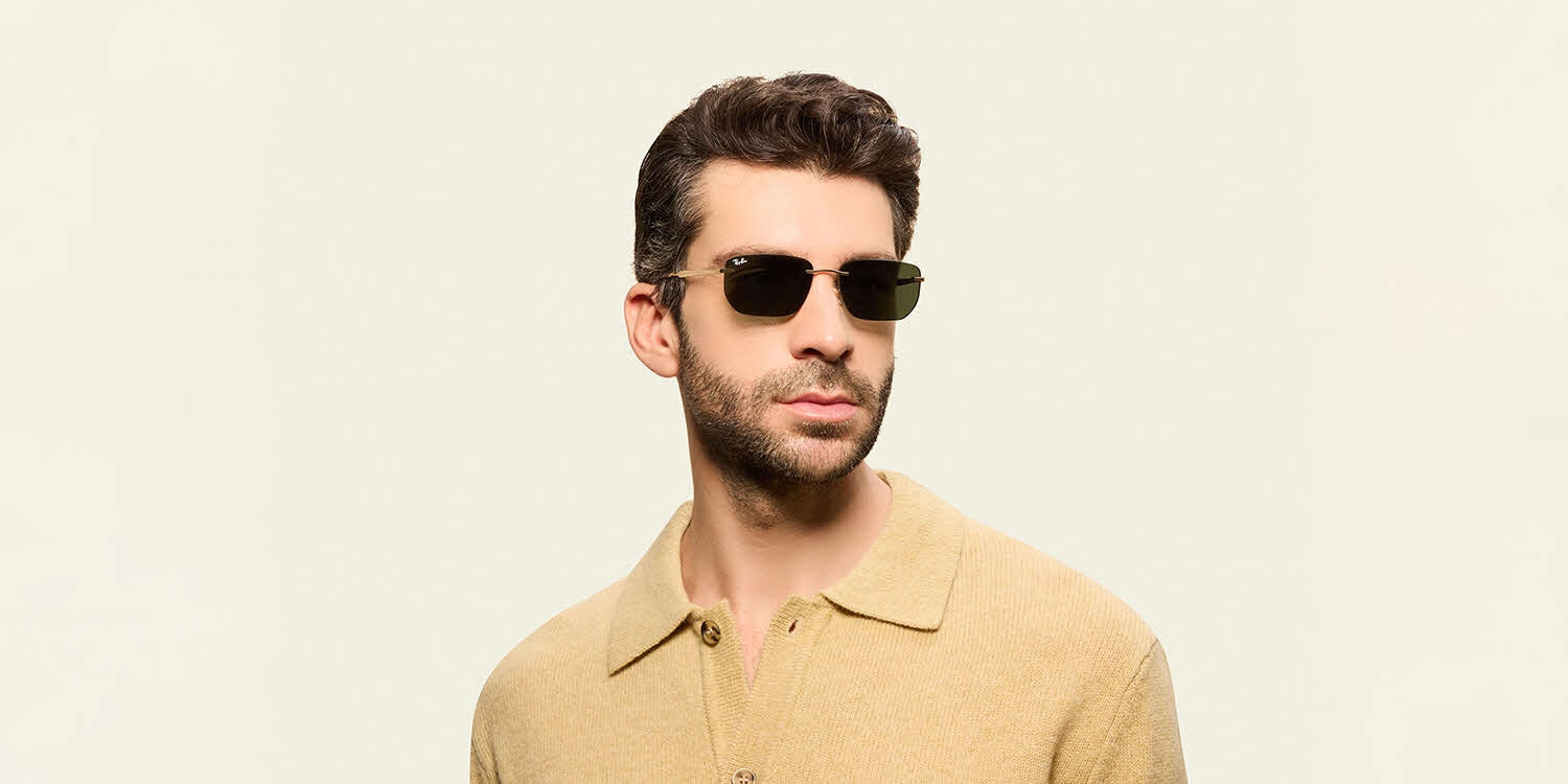 Ray-Ban RB3768 Geometric Sunglasses in Dark Green/Arista Gold, angle view