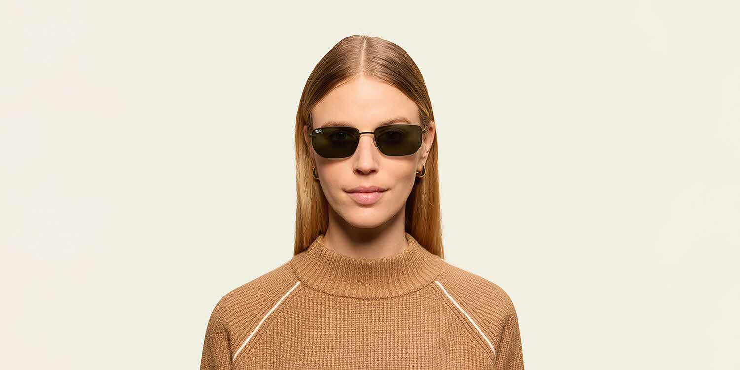 Ray-Ban RB3768 Geometric Sunglasses in Dark Green/Arista Gold, detail view