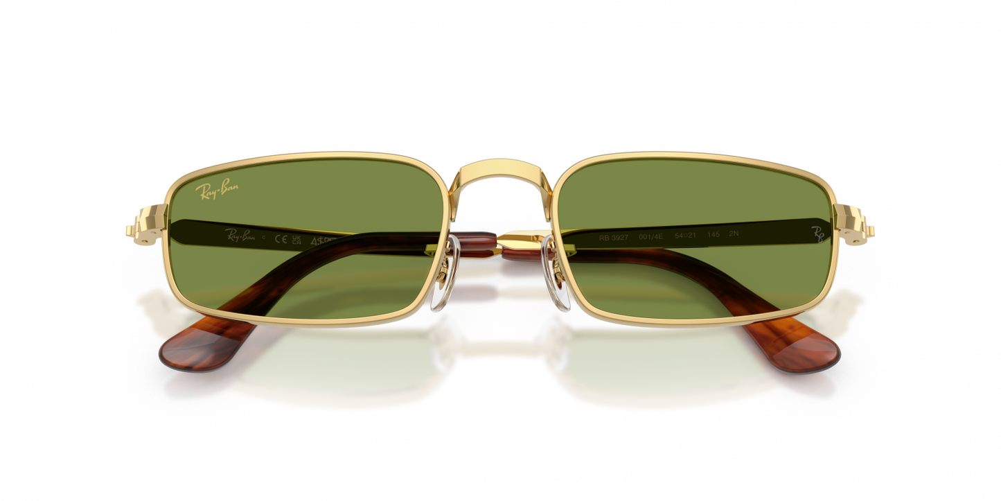 Ray-Ban RB3927 Rectangle Sunglasses in Green Gold, angle view
