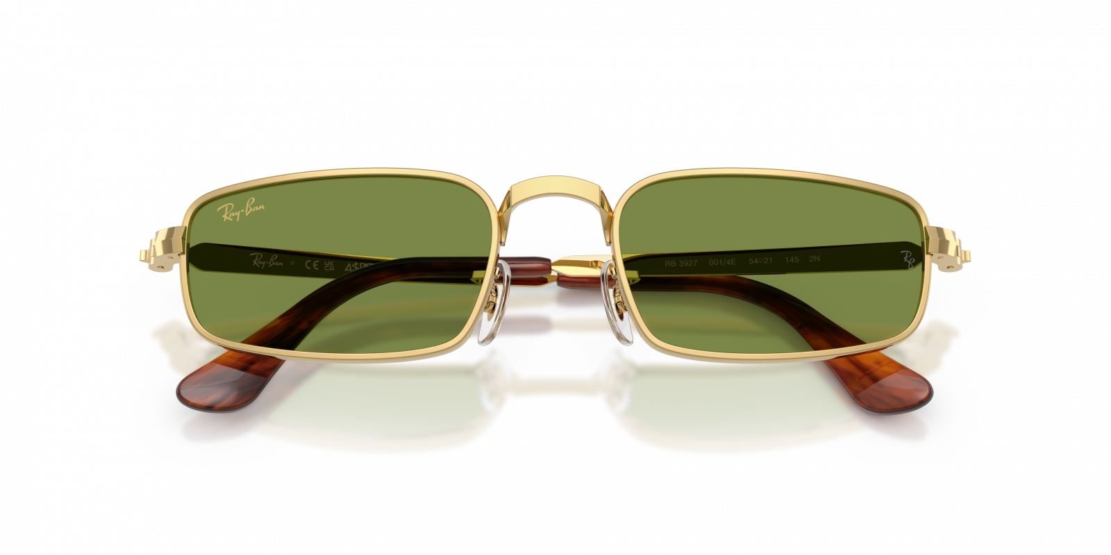 Ray-Ban RB3927 Rectangle Sunglasses in Green Gold, angle view