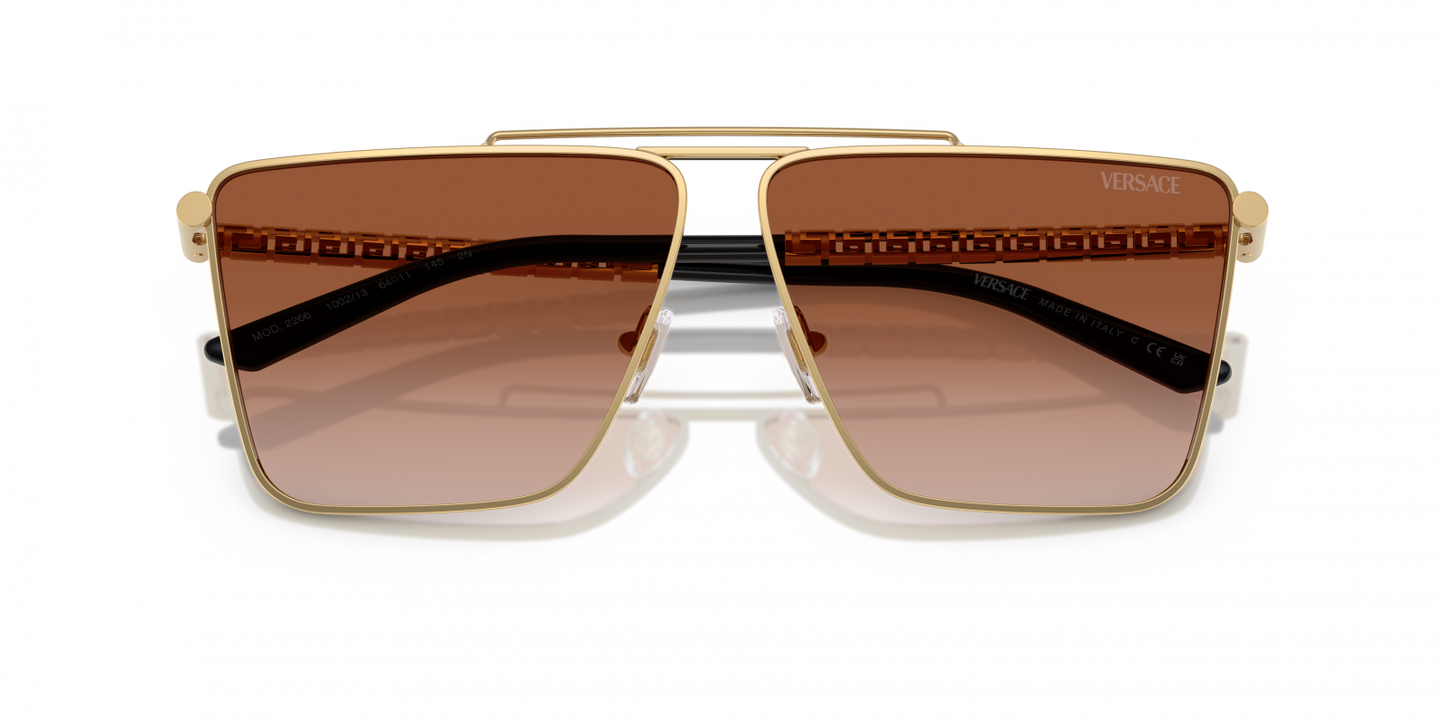 Versace VE2266S Square Sunglasses in Brown Gradient / Gold, angle view