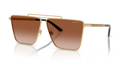 Versace VE2266S Square Sunglasses in Brown Gradient / Gold, detail view