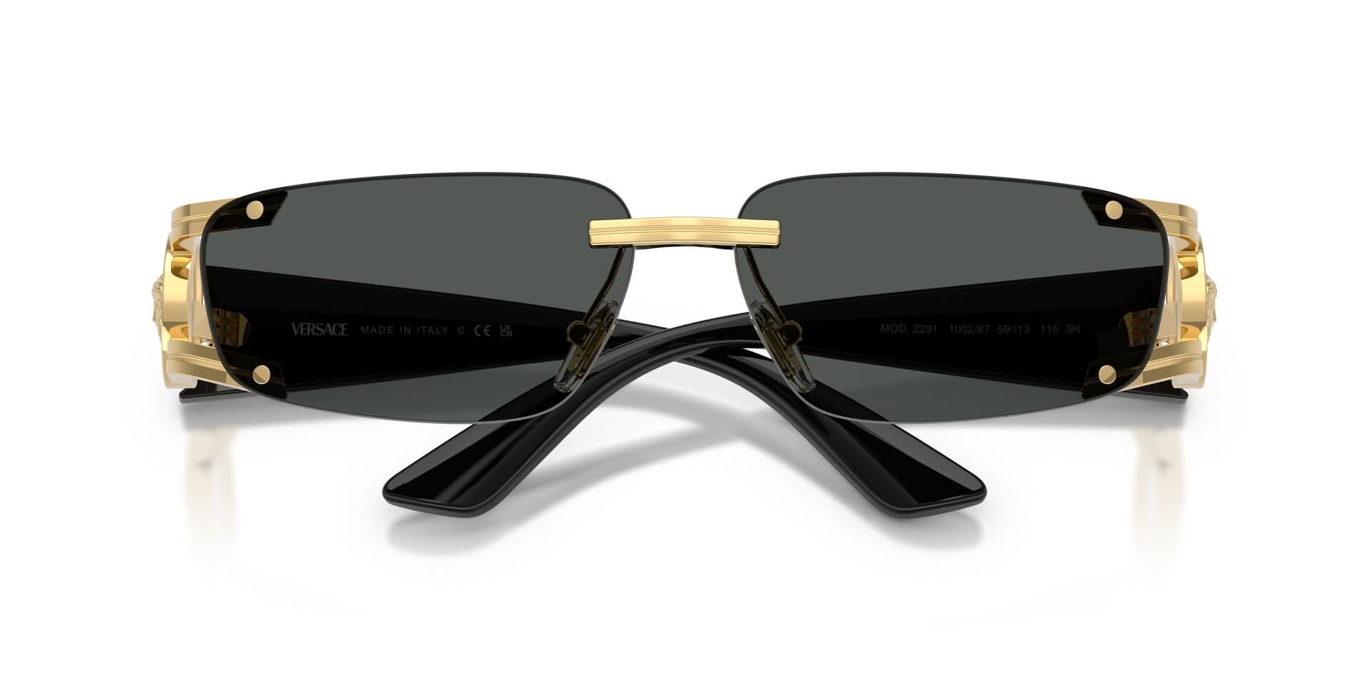 Versace VE2291/S Rectangle Sunglasses in Solid Grey Lenses With Gold Frame, detail view