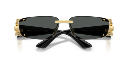 Versace VE2291/S Rectangle Sunglasses in Solid Grey Lenses With Gold Frame, detail view