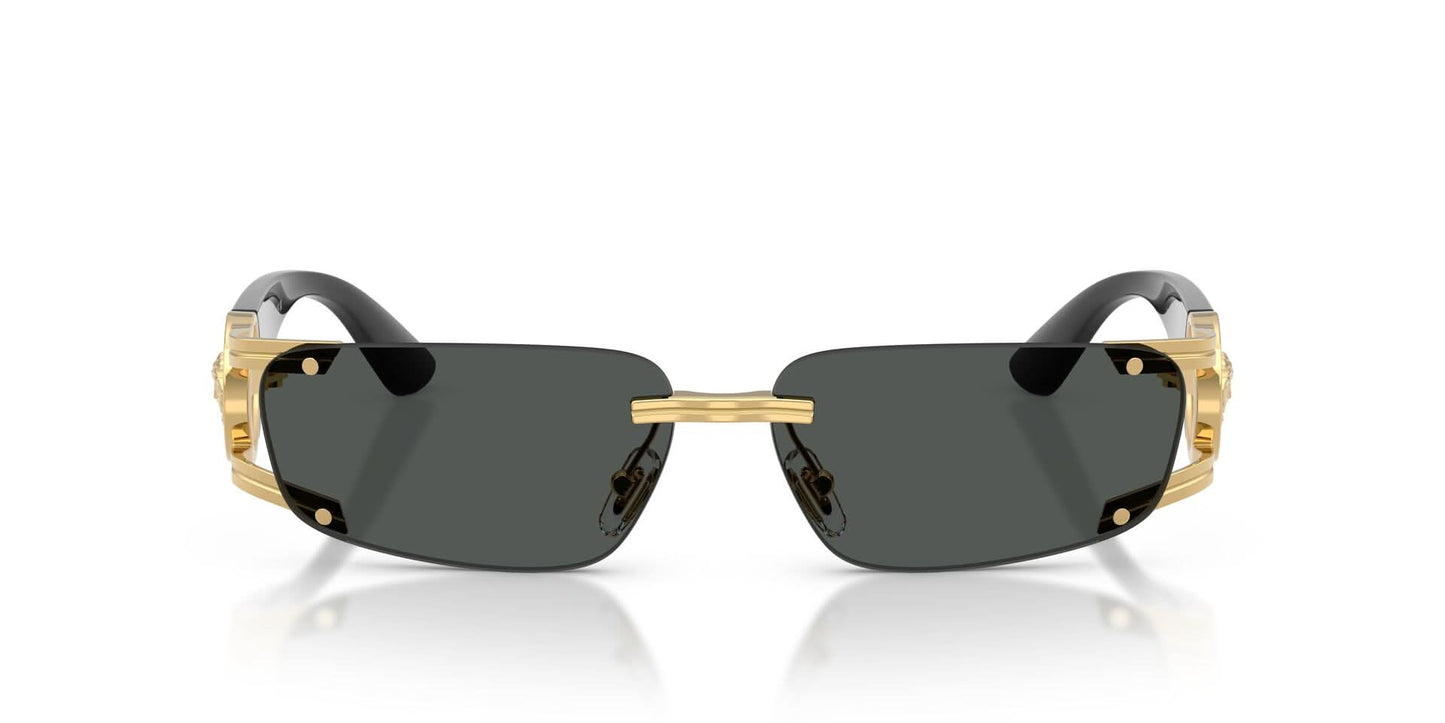 Versace VE2291/S Rectangle Sunglasses in Solid Grey Lenses With Gold Frame, front view
