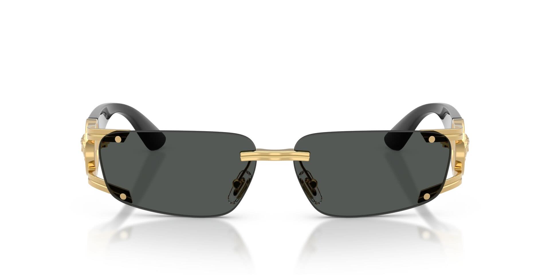 Versace VE2291/S Rectangle Sunglasses in Solid Grey Lenses With Gold Frame, front view