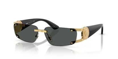 Versace VE2291/S Rectangle Sunglasses in Solid Grey Lenses With Gold Frame, angle view