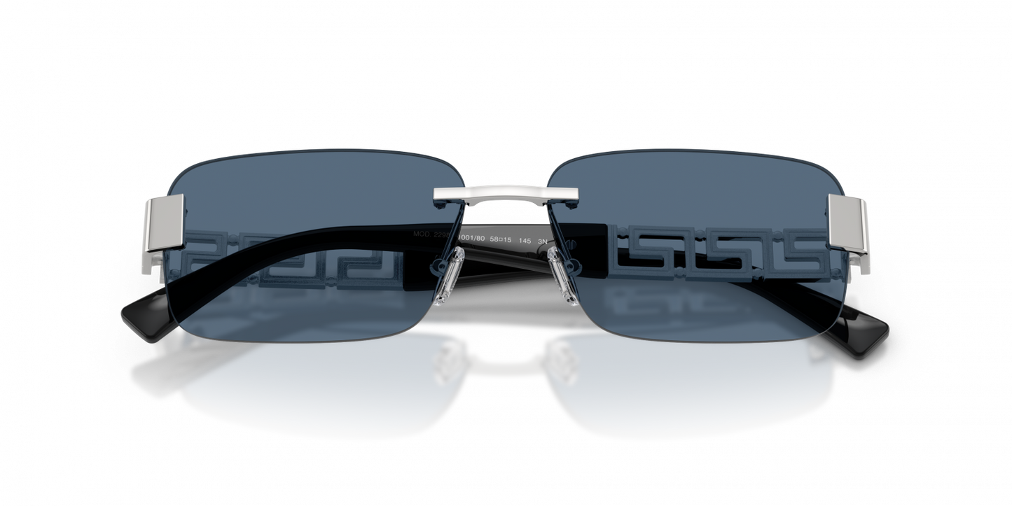 Versace VE2298/S Rectangle Sunglasses in Dark Blue / Silver, angle view