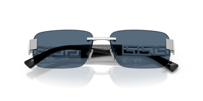 Versace VE2298/S Rectangle Sunglasses in Dark Blue / Silver, angle view
