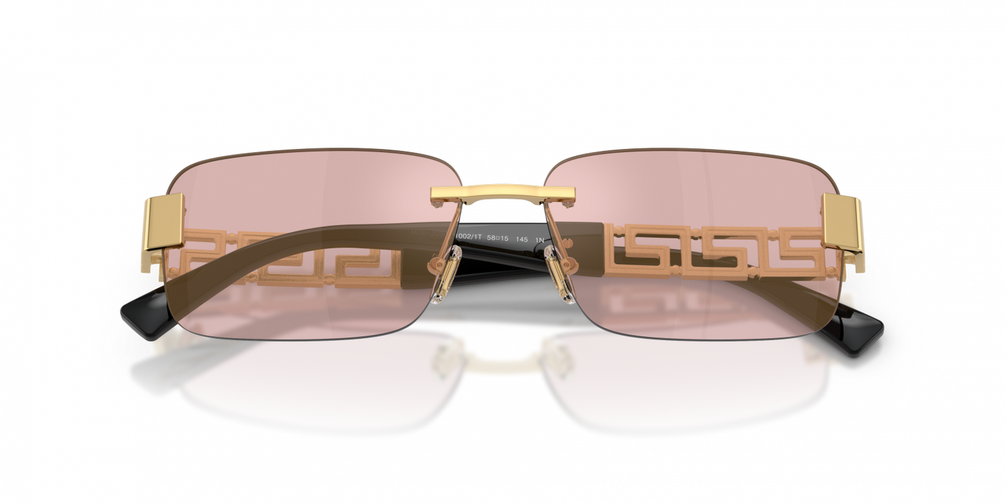 Versace VE2298/S Rectangle Sunglasses in Pink Mirror Gold / Gold, angle view