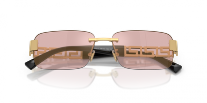 Versace VE2298/S Rectangle Sunglasses in Pink Mirror Gold / Gold, angle view