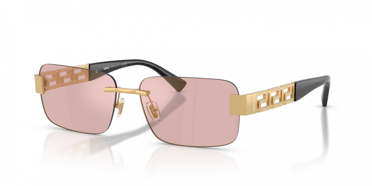 Versace VE2298/S Rectangle Sunglasses in Pink Mirror Gold / Gold, detail view