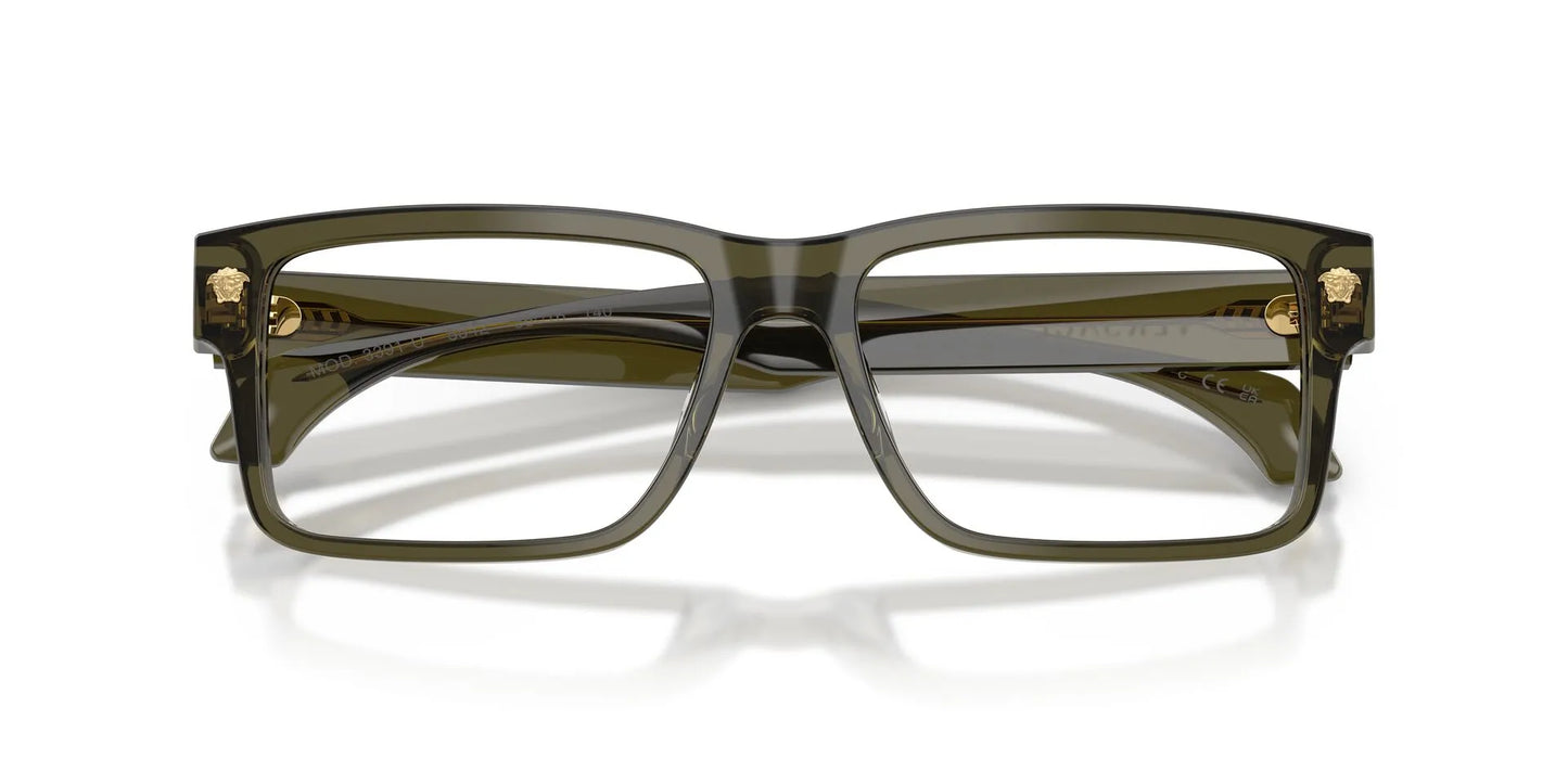 Versace VE3391U Rectangle Eyeglasses in Transparent Dark Olive Green, detail view