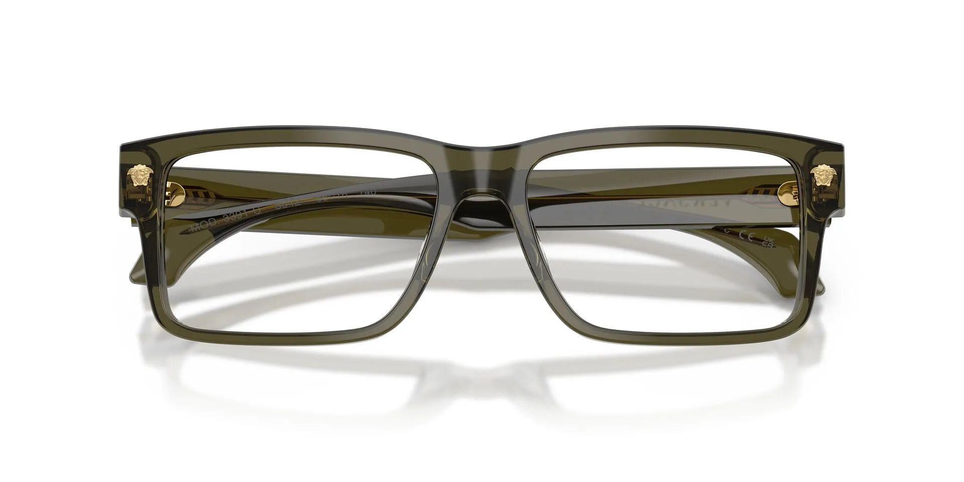 Versace VE3391U Rectangle Eyeglasses in Transparent Dark Olive Green, detail view