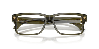 Versace VE3391U Rectangle Eyeglasses in Transparent Dark Olive Green, detail view