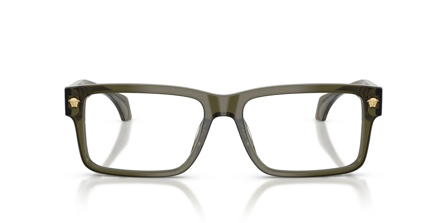 Versace VE3391U Rectangle Eyeglasses in Transparent Dark Olive Green, front view