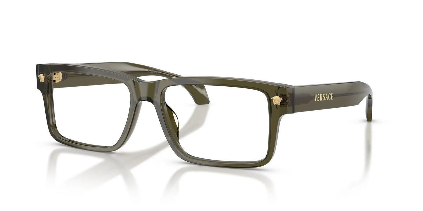 Versace VE3391U Rectangle Eyeglasses in Transparent Dark Olive Green, angle view