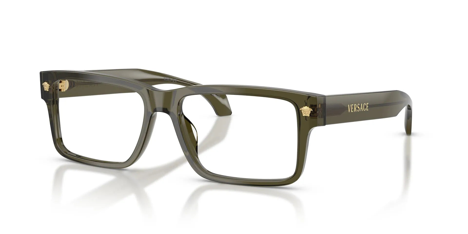 Versace VE3391U Rectangle Eyeglasses in Transparent Dark Olive Green, angle view