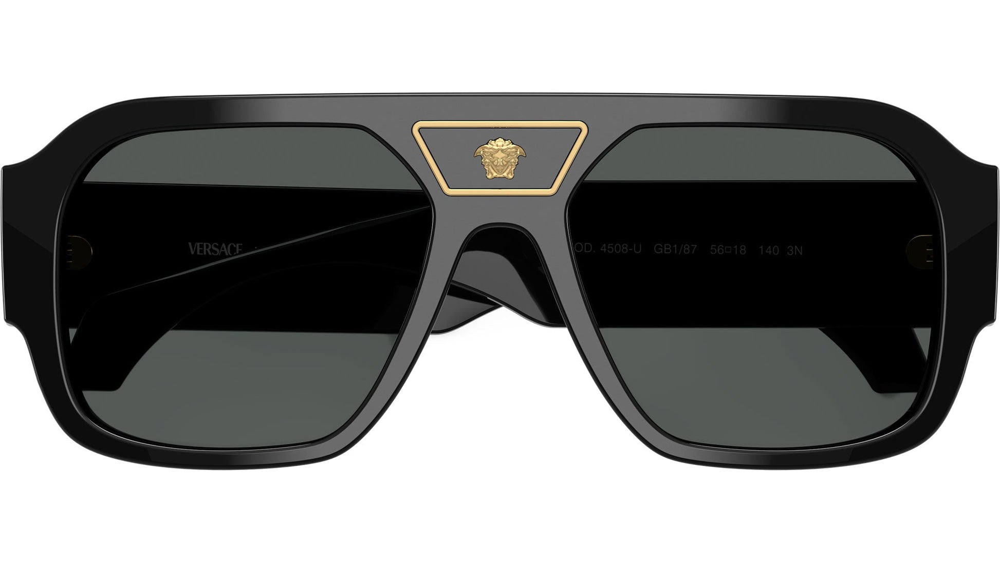Versace VE4508U/S Square Sunglasses in Solid Grey Lenses With Black Frame, detail view