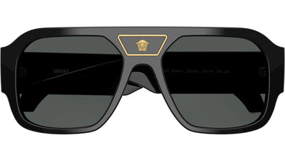 Versace VE4508U/S Square Sunglasses in Solid Grey Lenses With Black Frame, detail view
