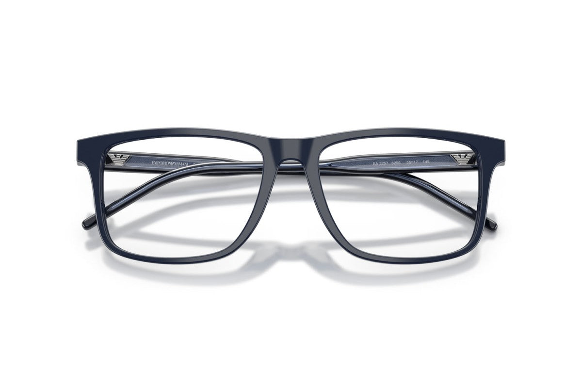 Emporio Armani EA3257 Square Eyeglasses in Shiny Blue, detail view