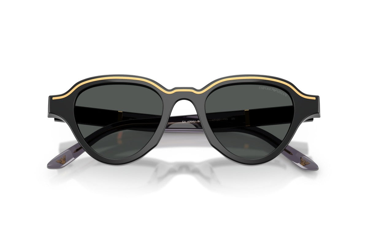 Emporio Armani EA4264/S Geometric Sunglasses in Dark Grey / Glossy Black, detail view