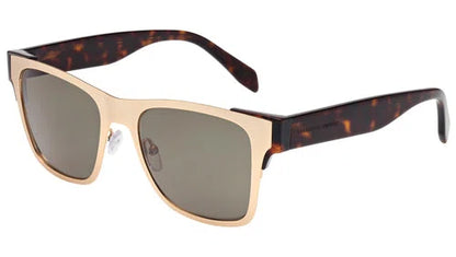 Alexander McQueen AM0011S Wayfarer Sunglasses in Green Lenses With Gold Tortoise Frame, front view