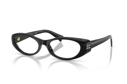 Miu Miu MU03ZV Oval Eyeglasses in Black, angle view