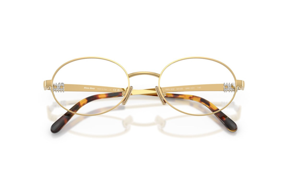 Miu Miu MU50ZV Oval Eyeglasses in Clear Gold, detail view
