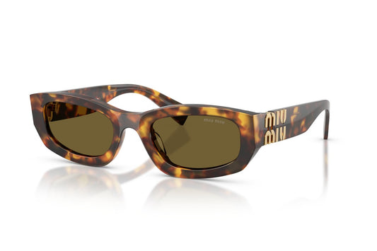 Miu Miu MUB04S Geometric Sunglasses in Dark Brown/Havana Honey, angle view