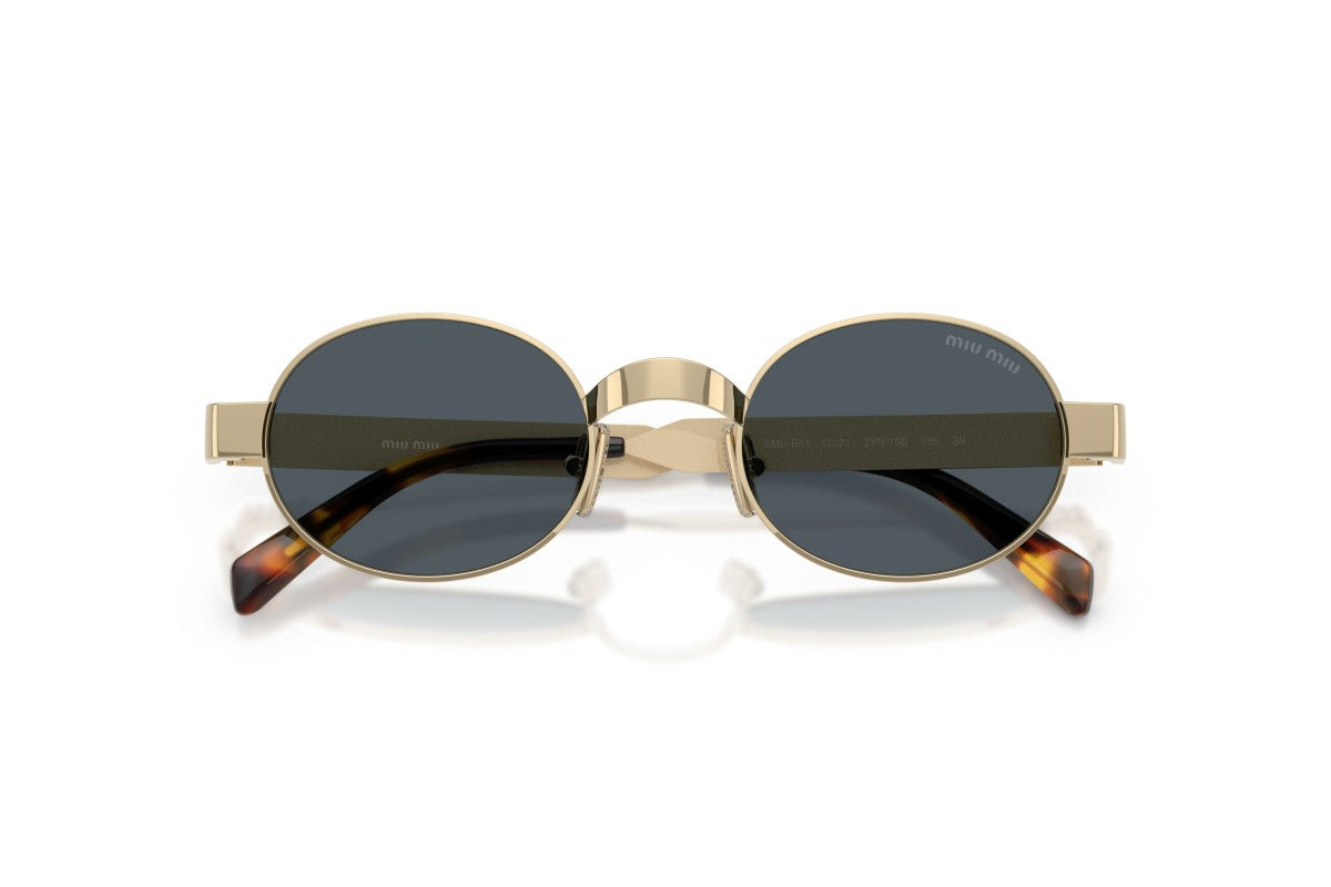 Miu Miu MUB51S Oval Sunglasses in Dark Grey Pale Gold, detail view