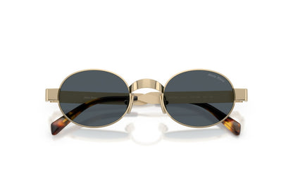 Miu Miu MUB51S Oval Sunglasses in Dark Grey Pale Gold, detail view