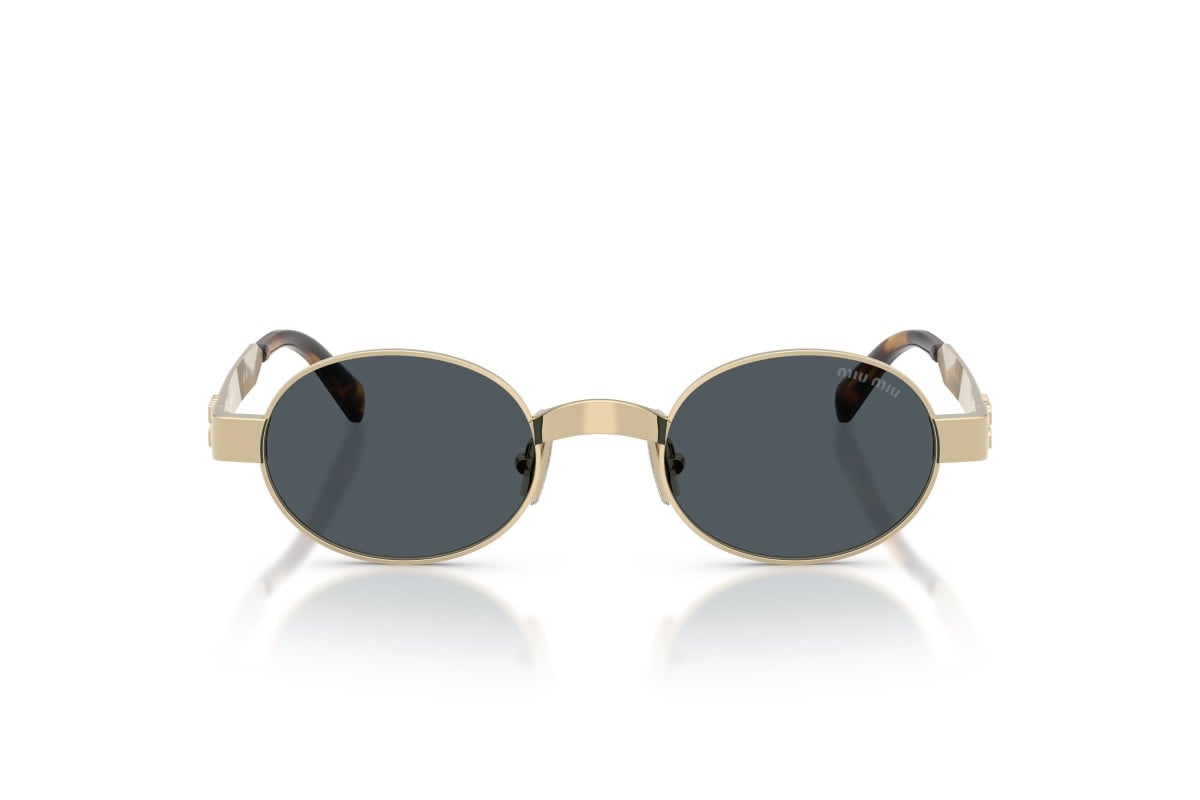 Miu Miu MUB51S Oval Sunglasses in Dark Grey Pale Gold, front view