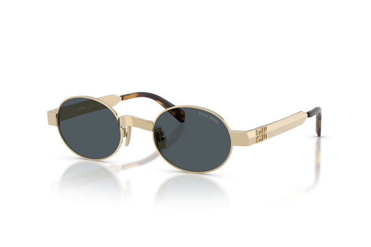 Miu Miu MUB51S Oval Sunglasses in Dark Grey Pale Gold, angle view