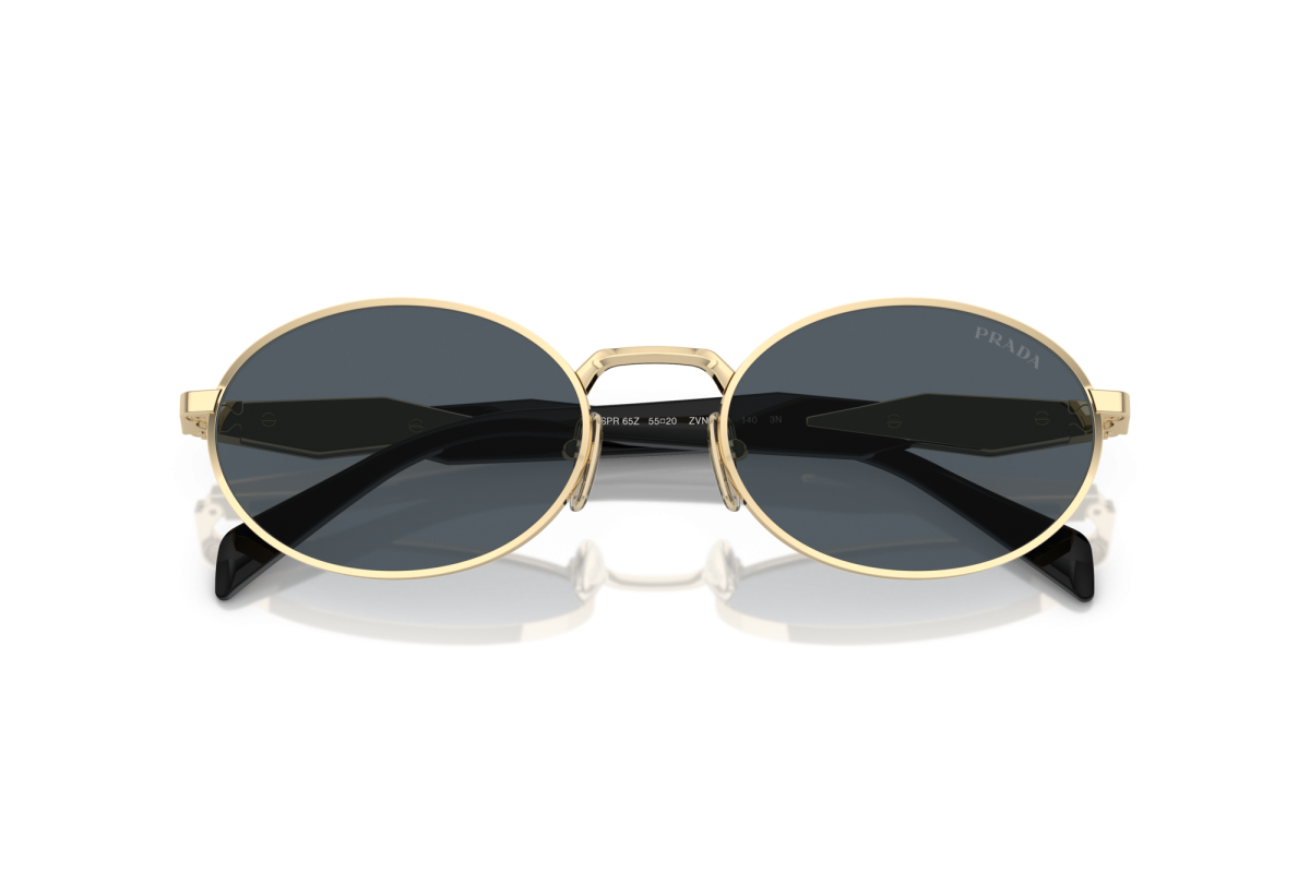 Prada PR65ZS Oval Sunglasses in Dark Grey Pale Gold, detail view