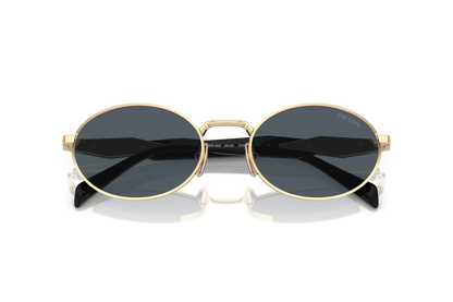 Prada PR65ZS Oval Sunglasses in Dark Grey Pale Gold, detail view
