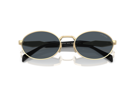 Prada PR65ZS Oval Sunglasses in Dark Grey Pale Gold, detail view