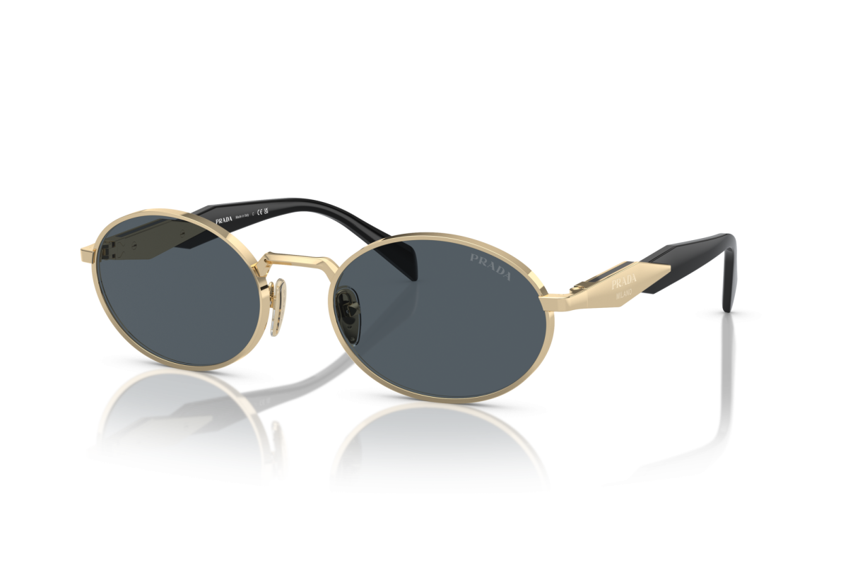 Prada PR65ZS Oval Sunglasses in Dark Grey Pale Gold, angle view