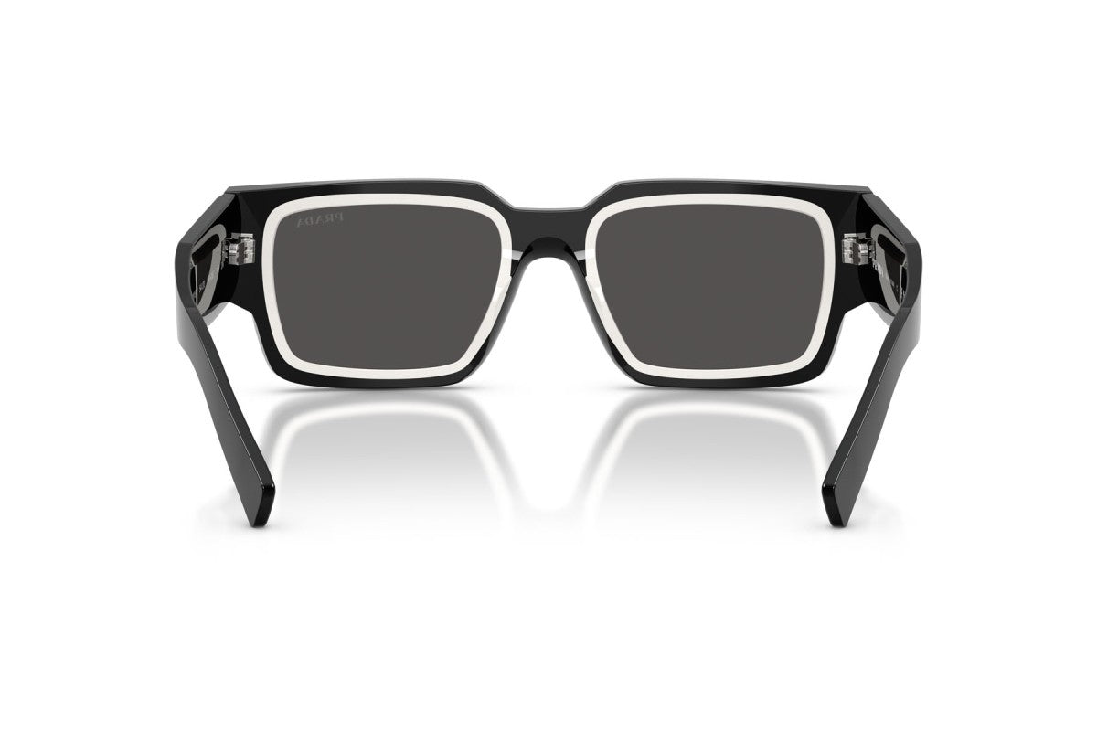Prada PRB17S Rectangle Sunglasses in Dark Grey / Black-Talc White, back view