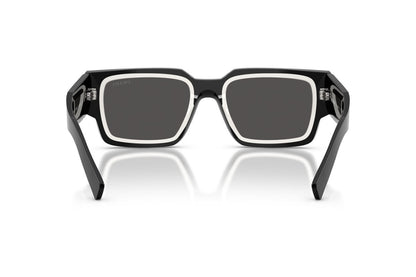 Prada PRB17S Rectangle Sunglasses in Dark Grey / Black-Talc White, back view