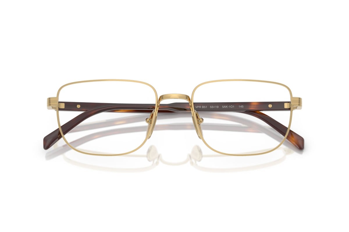 Prada PRB51V Rectangle Eyeglasses in Gold, detail view