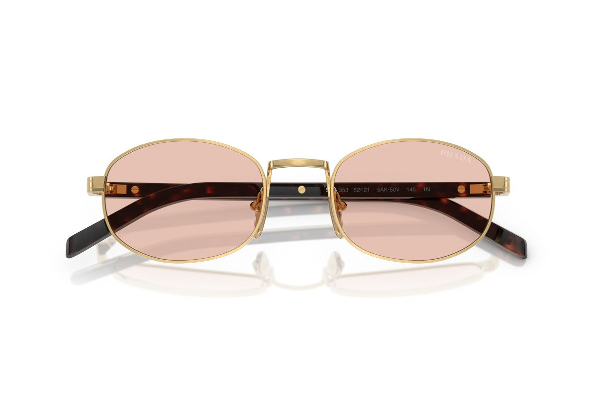 Prada PRB53S Oval Sunglasses in Pink/Gold, detail view