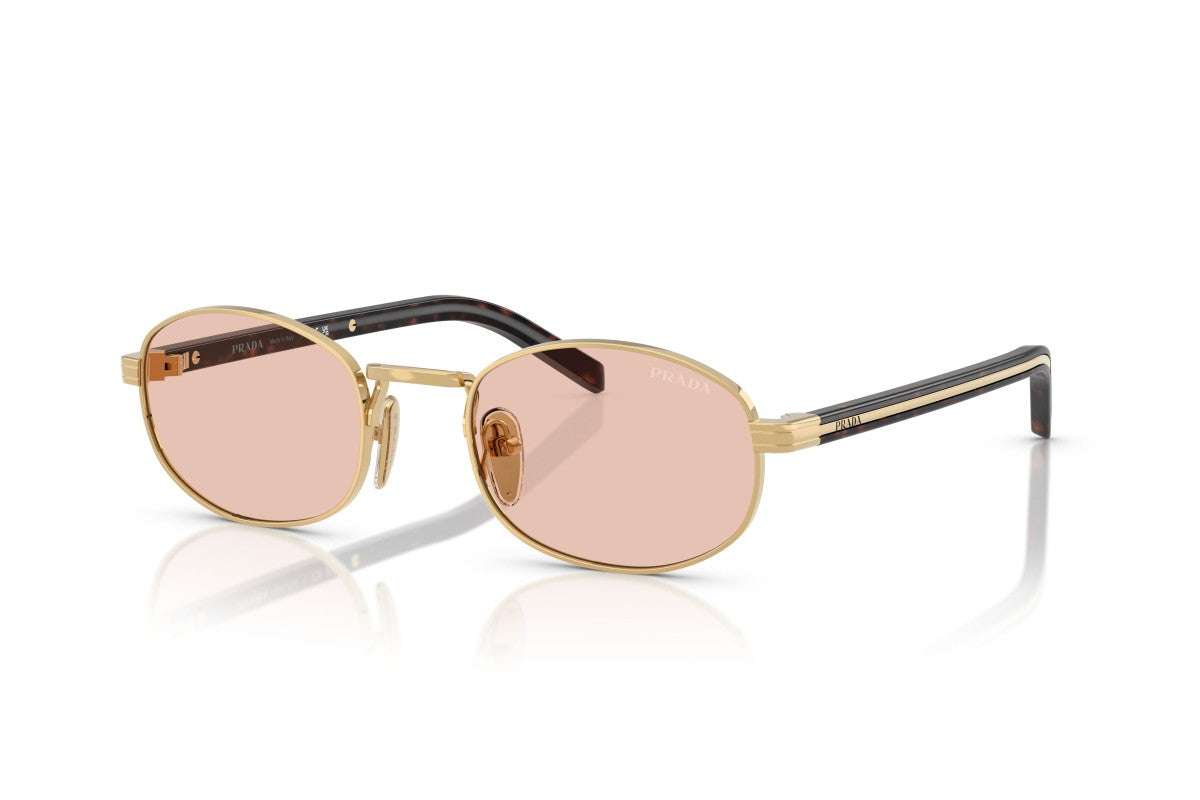 Prada PRB53S Oval Sunglasses in Pink/Gold, angle view